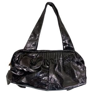 Renato Angi Shoulder Bag Tote Satchel Black Patent Leather Flower Italy